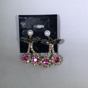 Cherry Rhinestone and Pearl Earrings